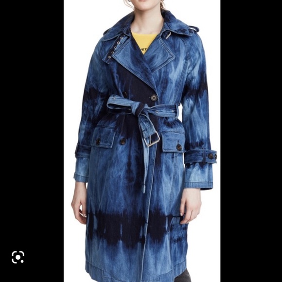 Avec Les Filles Tie-dye Raglan Double-breasted Trench Coat In Dark Blue Tie Dye - Picture 2 of 7